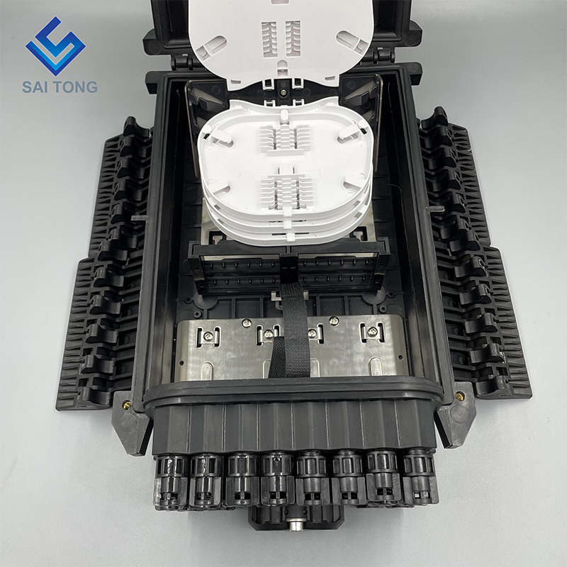 Caixa de distribuição de fibra IP68 2/24 portas Fechamento de juntas de equipamentos de fibra óptica PP+GF PA66 96 núcleos Caixa externa montada em poste de parede