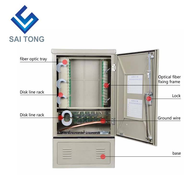 Gabinete de conexão cruzada SaiTong FTTH 144 Núcleo de equipamentos de telecomunicações SMC ao ar livre à prova d'água IP55 144 núcleo de fibra óptica gabinetes ODF