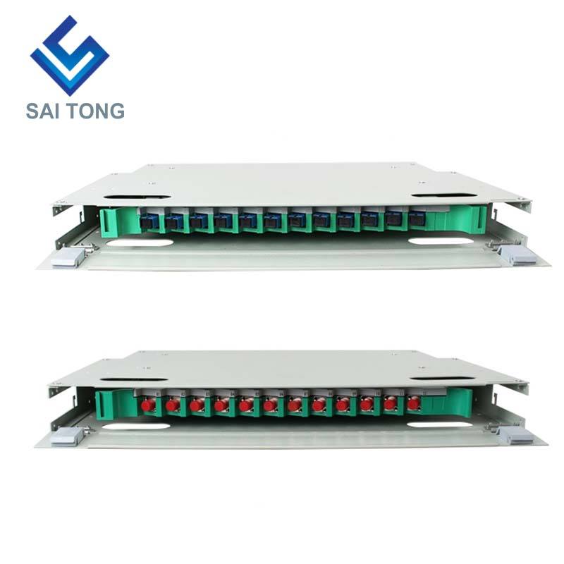 SaiTong FTTH 19 Polegada Montagem em Rack Gabinete de 12 Portas SC/FC ODF 1 U 12 núcleos Quadro de Distribuição de Fibra Óptica Carga Total Opcional