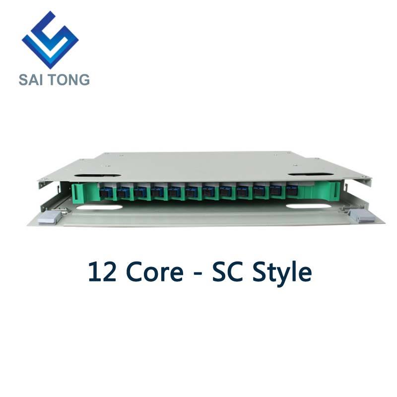 SaiTong FTTH 19 Polegada Montagem em Rack Gabinete de 12 Portas SC/FC ODF 1 U 12 núcleos Quadro de Distribuição de Fibra Óptica Carga Total Opcional