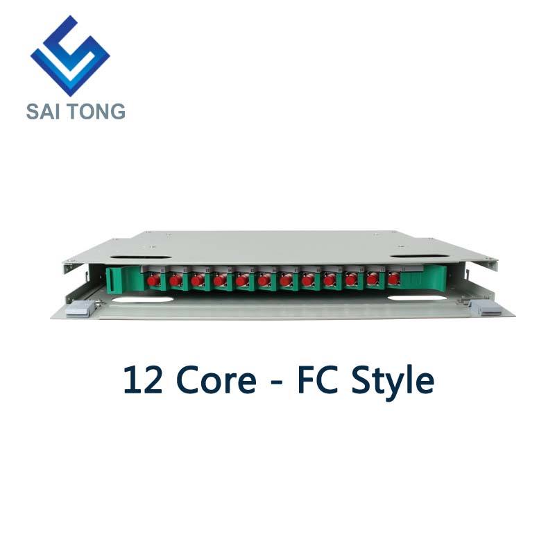 SaiTong FTTH 19 Polegada Montagem em Rack Gabinete de 12 Portas SC/FC ODF 1 U 12 núcleos Quadro de Distribuição de Fibra Óptica Carga Total Opcional