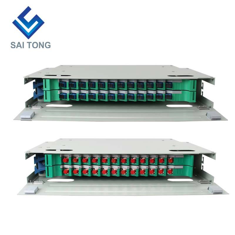 SaiTong FTTH 19 Polegada Montagem em Rack Gabinete de 24 Portas SC/FC ODF 2 U 24 núcleos Quadro de Distribuição de Fibra Óptica Carga Total Opcional