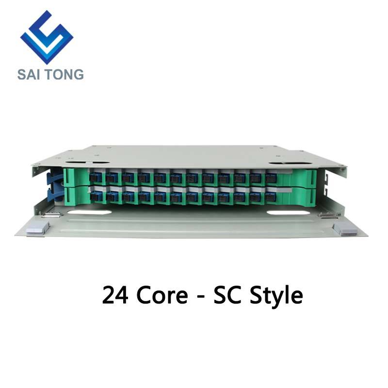 SaiTong FTTH 19 Polegada Montagem em Rack Gabinete de 24 Portas SC/FC ODF 2 U 24 núcleos Quadro de Distribuição de Fibra Óptica Carga Total Opcional