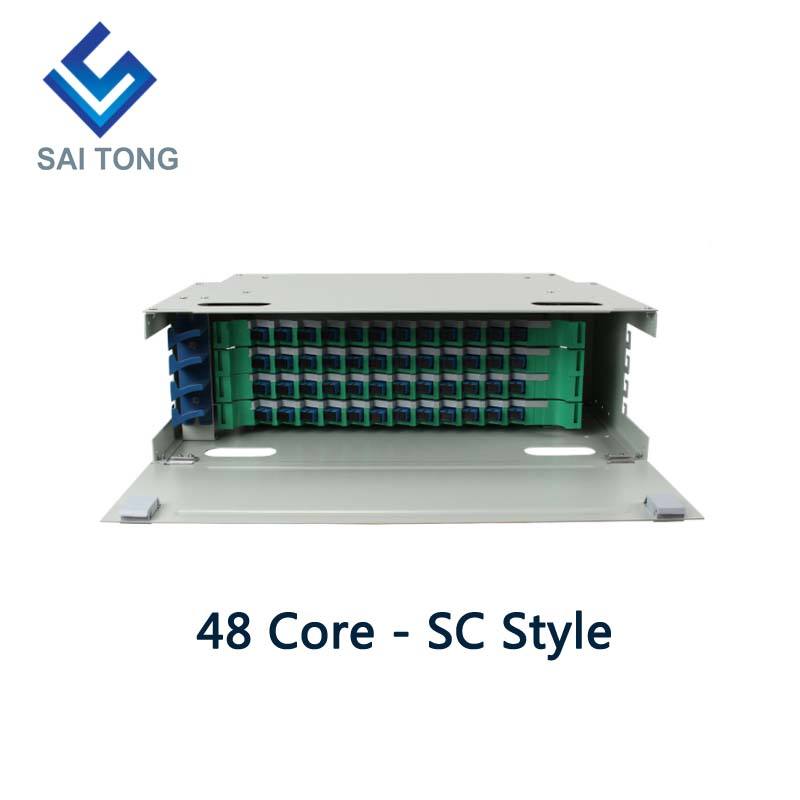 SaiTong FTTH 19 Polegada Montagem em Rack Gabinete de 48 Portas SC/FC ODF 4 U 48 núcleo Quadro de Distribuição de Fibra Óptica Carga Total Opcional