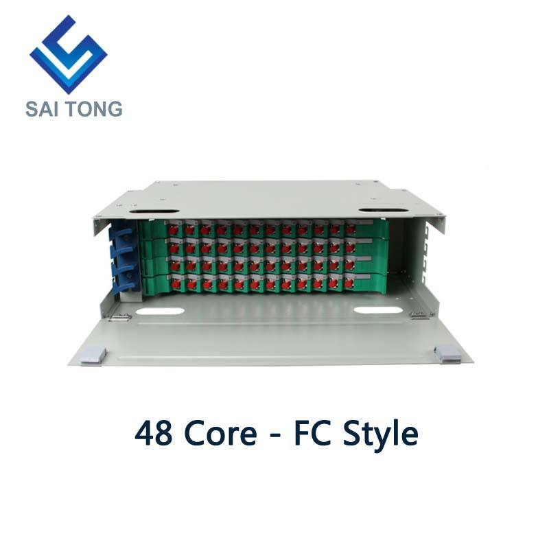 SaiTong FTTH 19 Polegada Montagem em Rack Gabinete de 48 Portas SC/FC ODF 4 U 48 núcleo Quadro de Distribuição de Fibra Óptica Carga Total Opcional