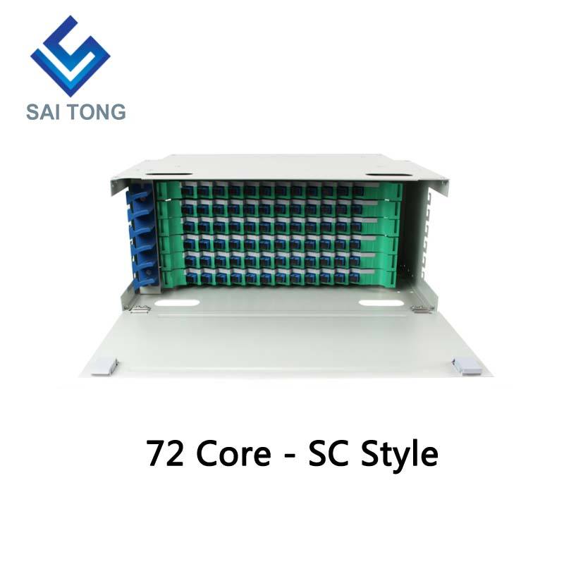 SaiTong FTTH 19 Polegada Montagem em Rack Gabinete de 72 Portas SC/FC ODF 6 U 72 núcleo Quadro de Distribuição de Fibra Óptica Carga Total Opcional