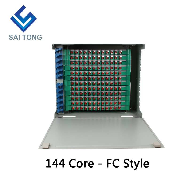 2022 SaiTong FTTH 19 Polegada Montagem em Rack Gabinete de 144 Portas SC/FC ODF 12U 144 núcleo Quadro de Distribuição de Fibra Óptica Carga Total Opcional