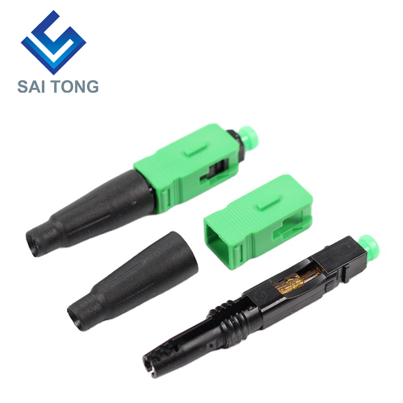 Fibra FTTH Saitong Conector rápido óptico sc apc cabo de fibra de cor verde conector rápido Conector rápido Conjunto de campo Monomodo